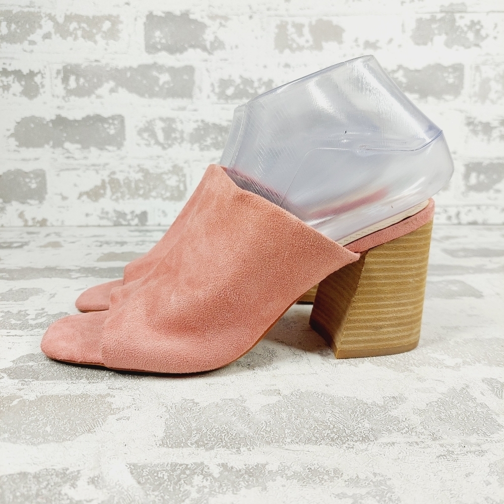 New Bp. Callum Pink Faux Suede Block Heel Open Toe Slide Sandals C59